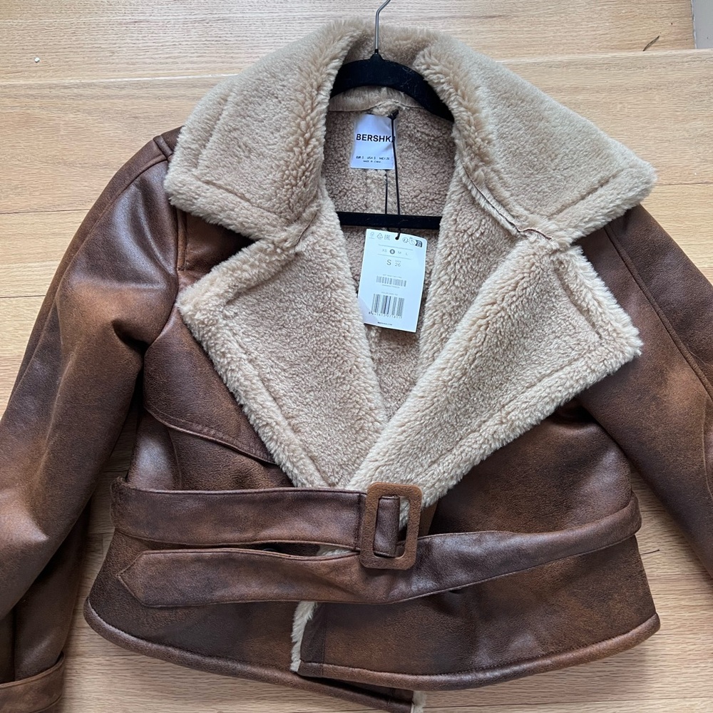 Bershka Women's Tan Teddy Jacket Sherpa Boucle S